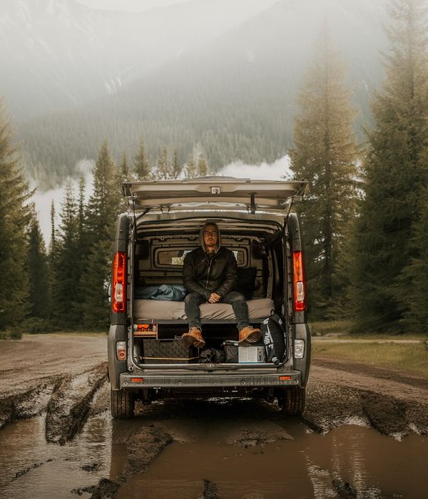 Adventurous traveler exploring scenic mountain trails